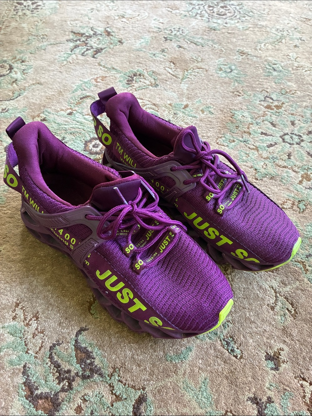 Women's Purple Knit Sneakers with Neon Lime Accents